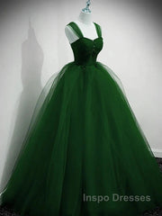 Beaded Tulle Off Shoulder Long Party Dress Tulle A-Line Evening Prom Dress Ball Gown Quinceanera Dress