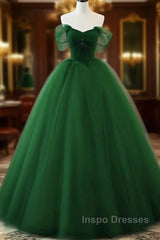 Beaded Tulle Off Shoulder Long Party Dress Tulle A-Line Evening Prom Dress Ball Gown Quinceanera Dress