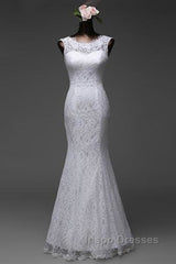 Beautiful Appliques Court Train Lace up Pure White Mermaid Wedding Dress