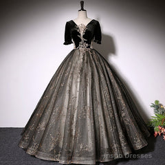 Beautiful Black Tulle Short Sleeves Long Party Dress Black Short Sleeves Prom Dress prom dresses shops