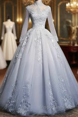 Beautiful Grey A-Line Long Sleeves With Lace Party Gown Sweet 16 Dress Evening Prom Dress