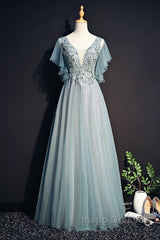 Beautiful Light Green Tulle Long Party Dress, Green Lace Low Back Evening Prom Dress Evening Dress