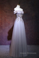 Beautiful Light Grey Long Evening Prom Dress, Grey Party Dress