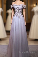Beautiful Light Grey Long Evening Prom Dress, Grey Party Dress