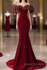 Beautiful Mermaid Off The Shoulder Long Red Evening Prom Dress