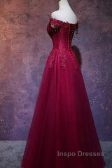 Beautiful Wine Red Tulle Sweetheart Long Evening Prom Dress A-Line Party Dress Elegant Evening Dress