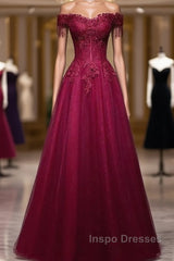 Beautiful Wine Red Tulle Sweetheart Long Evening Prom Dress A-Line Party Dress Elegant Evening Dress