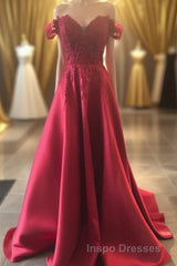 Hunter Green Lace Off-the-Shoulder A-Line Long Evening Prom Dress