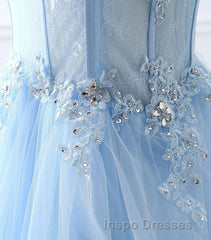 Light Blue Tulle Lace Long Evening Prom Dress, Formal Dress