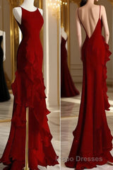 Black Mermaid Beach Wedding Dress With Ruffles, Spaghetti Straps Backless Evening Prom Gown