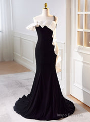 Black Mermaid Velvet Spaghetti Straps Prom Dress