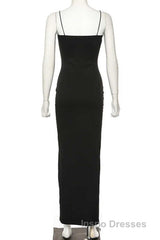 Black Party Dress, Gorgeous Spaghetti-Straps Mermaid Evening Prom Dress Long With Split Evening gowns