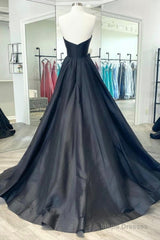 Black Satin Long A-Line Prom Dress,Women Evening Party Dresses