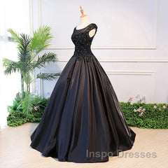 Black Satin Long Party Dress Evening Gown A Line Floor Length Evening Prom Dress Elegant