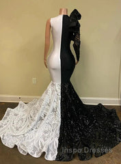 Black Sequin Trumpet Mermaid Long Sleeve Evening Prom Dress