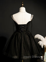 Black Straps Tulle Short Homecoming Dress Evening Prom Dress, Little Black Party Dress