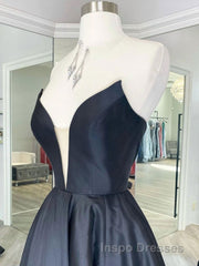 Black v neck satin long Evening Prom Dress, black evening Dress