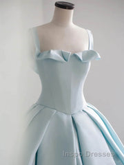 Blue Satin Long Evening Prom Dress, Blue Satin Formal Dress