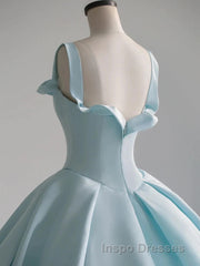 Blue Satin Long Evening Prom Dress, Blue Satin Formal Dress