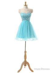 Blue Sweetheart Beading Crystal Homecoming Dress
