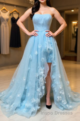 Blue sweetheart tulle long Evening Prom Dress, blue tulle evening Dress