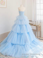 Blue tulle long Evening Prom Dress, blue tulle evening Dress
