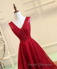 Burgundy V Neck Lace Long Evening Prom Gown Burgundy Evening Prom Dress