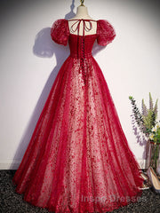 Burgundy A line tulle long Evening Prom Dress burgundy evening Dress