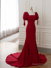 Burgundy Mermaid Long Prom Dresses, Burgundy Formal Dress