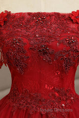 Burgundy tulle lace long Evening Prom Dress burgundy tulle formal Dress