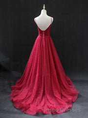 Burgundy v  neck tulle long Evening Prom Dress, burgundy tulle formal Dress