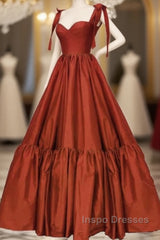 Burnt Orange Satin Ruffles Hem Dress With Bow