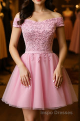 Cap Sleeves Short Pink Lace Evening Prom Dress, Short Pink Lace Formal Bridesmaid Dress