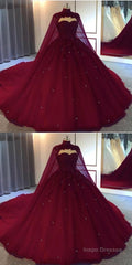 Burgundy Ball Gown Wedding Dresstulle Prom Dresses