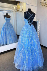Elegant Straps Blue Appliqued Formal Dress, Prom Dress, Evening Dress