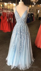 Light Blue Lace Prom Dress 2025 Evening Dress, Formal Dress, Graduation School Party Gown