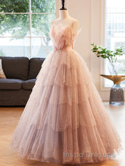 Champagne A-Line Beading Sequin Long Evening Prom Dress, Champagne Formal Dress