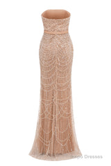 Champagne Beading Prom Dresses Sweep Train High Neck Zipper Sleeveless Fromal Dresses