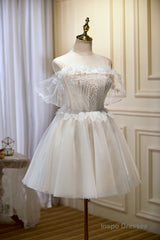 Champagne Sweetheart Lace Tulle Party Dress, A-Line Homecoming Dress