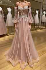 Champagne sweetheart neck tulle lace long Evening Prom Dress, lace evening Dress