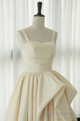 Champagne Tea Length Evening Prom Dress, Champagne Tea Length Formal Homecoming Dress