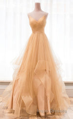 Champagne tulle long Evening Prom Dress, champagne evening Dress