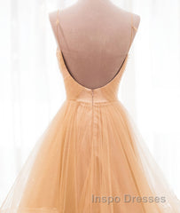 Champagne tulle long Evening Prom Dress, champagne evening Dress