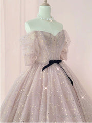 Champagne Tulle Long Prom Dress ,Tulle Lace Evening Dress