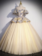 Champagne Tulle Print Quinceanera Dress