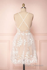 Champagne v neck tulle lace short Evening Prom Dress champagne tulle bridesmaid Dress