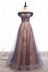 Charming A-Line Tulle Long Off Shoulder Party Dress, Evening Prom Dress