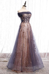Charming A-Line Tulle Long Off Shoulder Party Dress, Evening Prom Dress