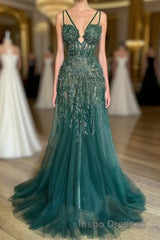 Charming Dark Green Tulle Long Evening Prom Dress Sweetheart Sleeveless Formal Evening Prom Dress