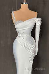 Charming Long Satin One-Shoulder Mermaid Evening Evening Prom Dress With Beading